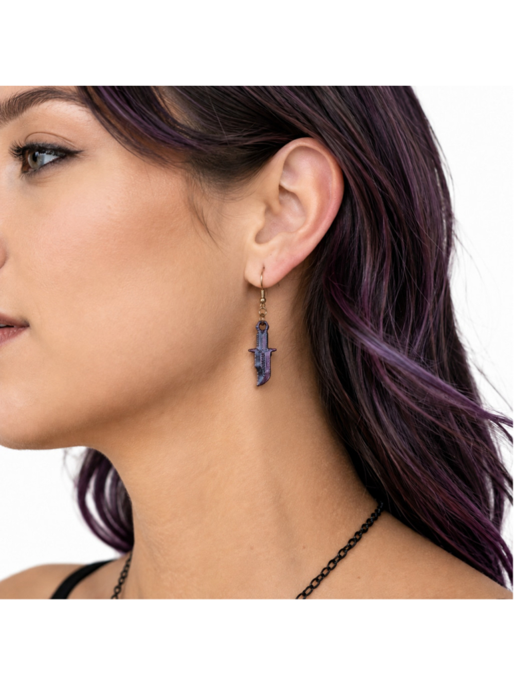 Unbranded Edgy Purple and Black Plastic Dagger Earrings